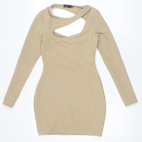 PrettyLittleThing Women's Beige Long Sleeve Dress