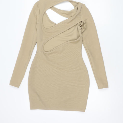 PrettyLittleThing Women's Beige Long Sleeve Dress