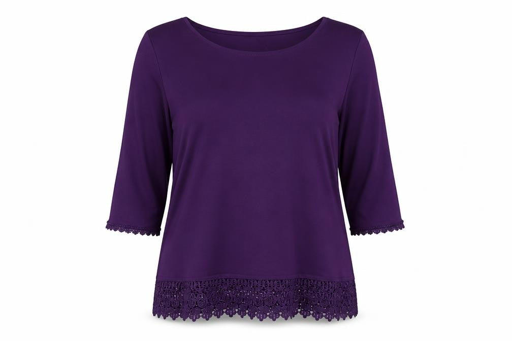 Front view of Bonmarché Women's Purple 3/4 Sleeve Top
