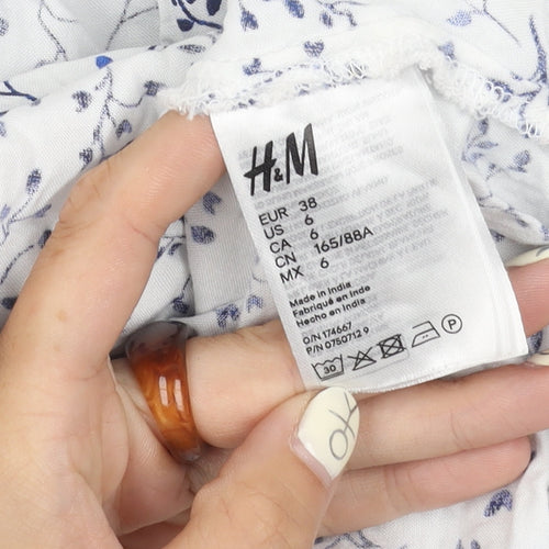 H&M Women's White Kimono Top Viscose Floral Size 10