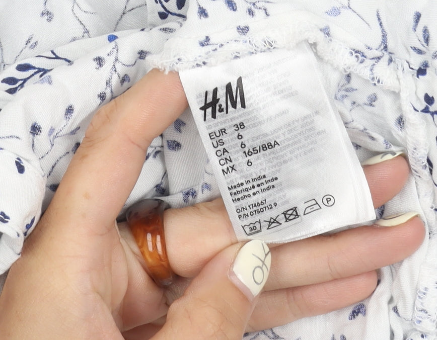 H&M Women's White Kimono Top Viscose Floral Size 10