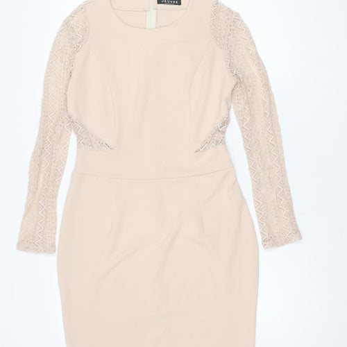 Oeuvre Women's Beige Dress, Size 12, Long Sleeve Chic Attire