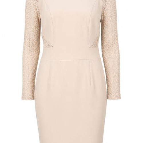 Oeuvre Women's Beige Dress, Size 12, Long Sleeve Chic Attire