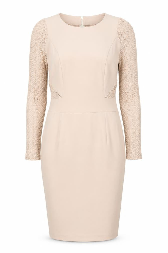 Oeuvre Women's Beige Dress, Size 12, Long Sleeve Chic Attire