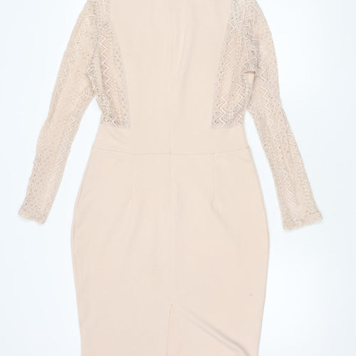 Oeuvre Women's Beige Dress, Size 12, Long Sleeve Chic Attire