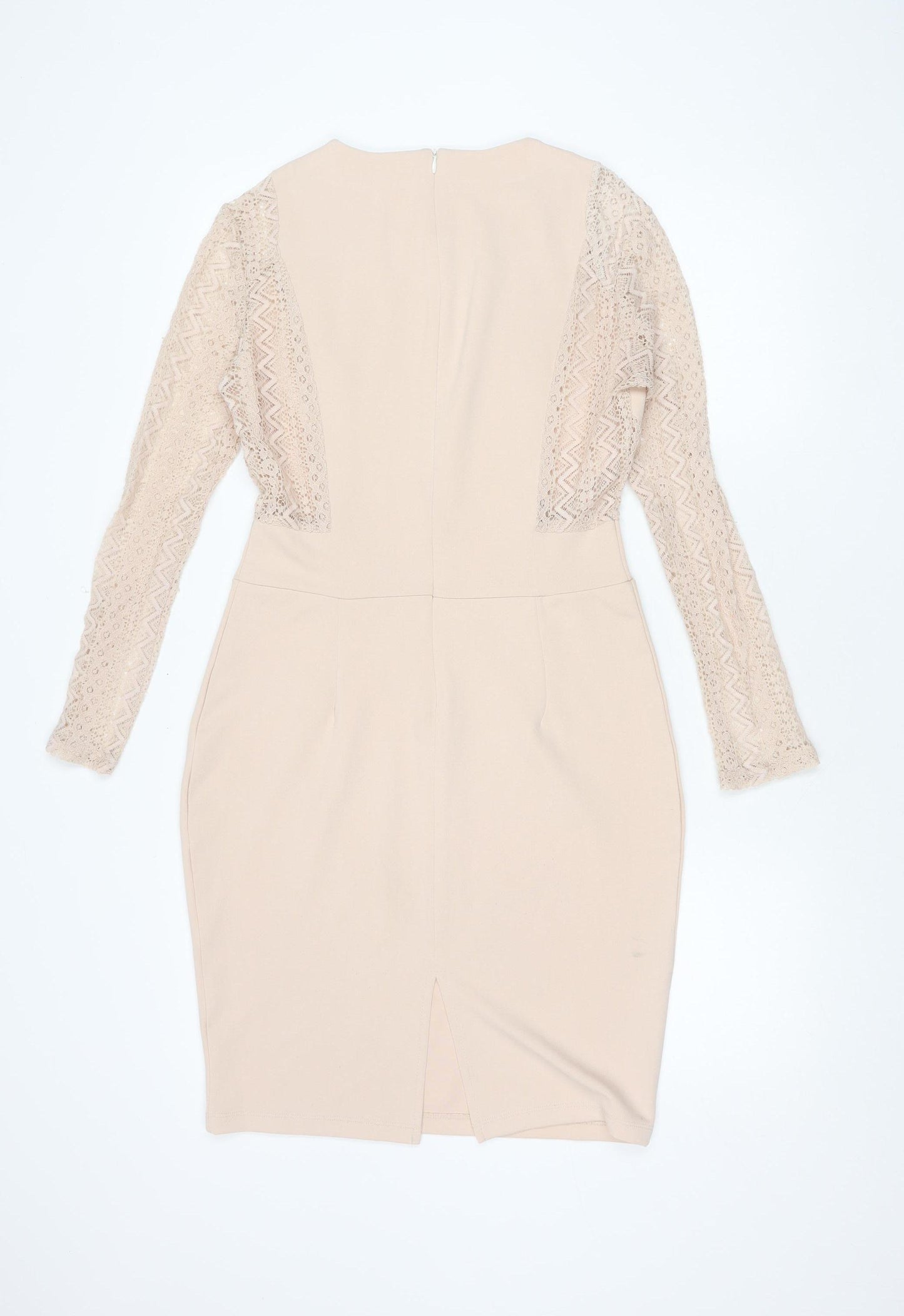 Oeuvre Women's Beige Dress, Size 12, Long Sleeve Chic Attire