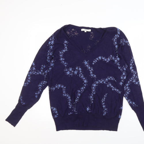 Next Women's Blue Star V-Neck Pullover Jumper S