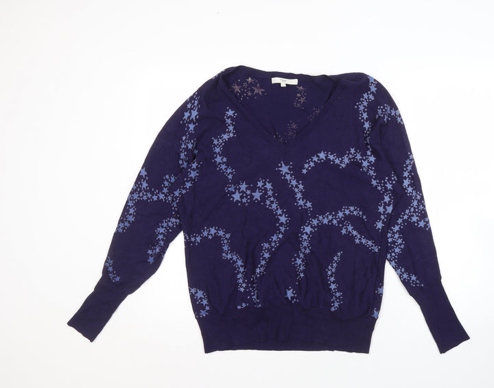 Next Women's Blue Star V-Neck Pullover Jumper S