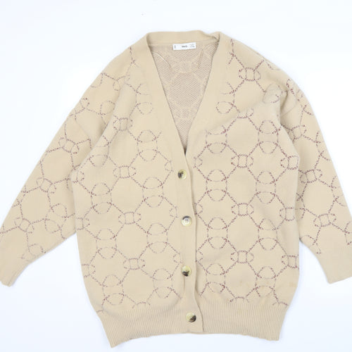 MNG Women's Beige V-Neck Cardigan Size 10