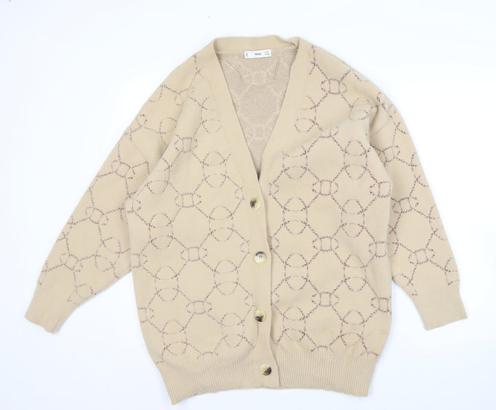 MNG Women's Beige V-Neck Cardigan Size 10