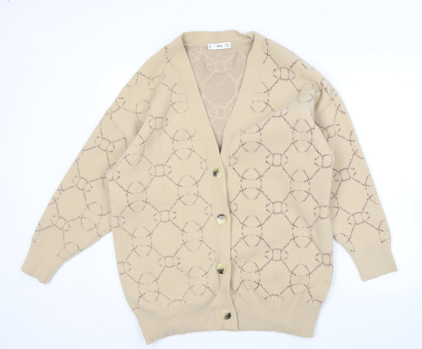 MNG Women's Beige V-Neck Cardigan Size 10