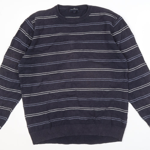 Marks and Spencer Men's Blue Striped Pullover Jumper L