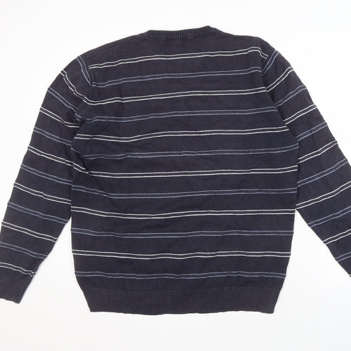 Marks and Spencer Men's Blue Striped Pullover Jumper L