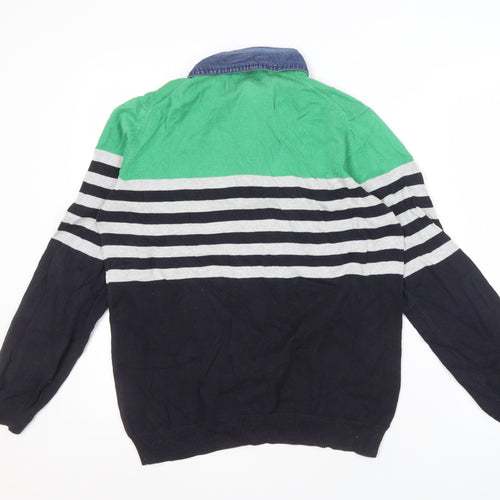 Marks and Spencer Men's Green Striped Pullover Jumper - M
