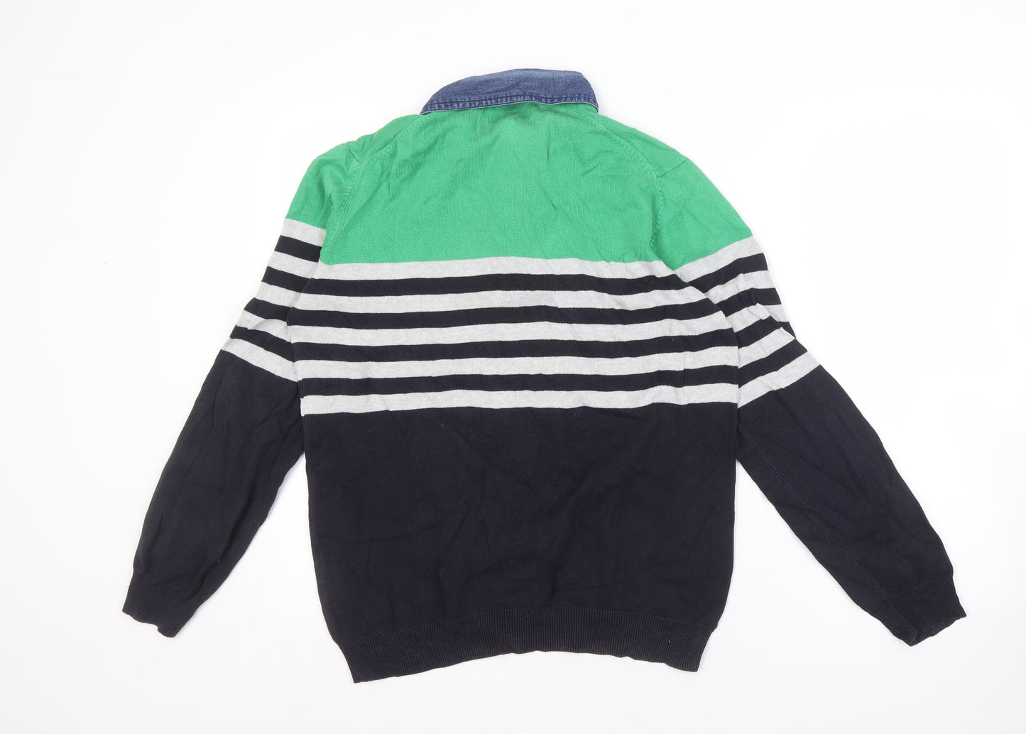 Marks and Spencer Men's Green Striped Pullover Jumper - M