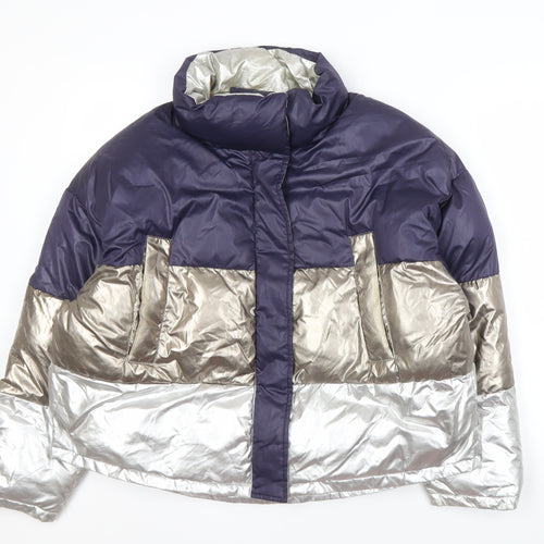Zara Men's Blue Silver Puffer Jacket Size M