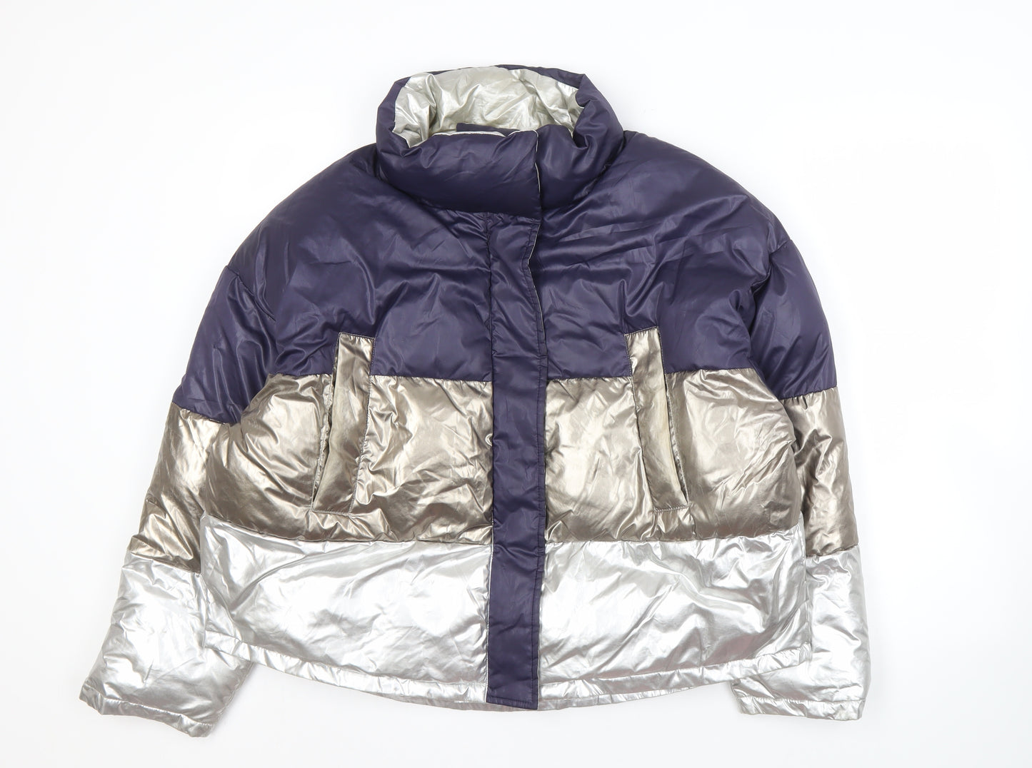 Zara Men's Blue Silver Puffer Jacket Size M