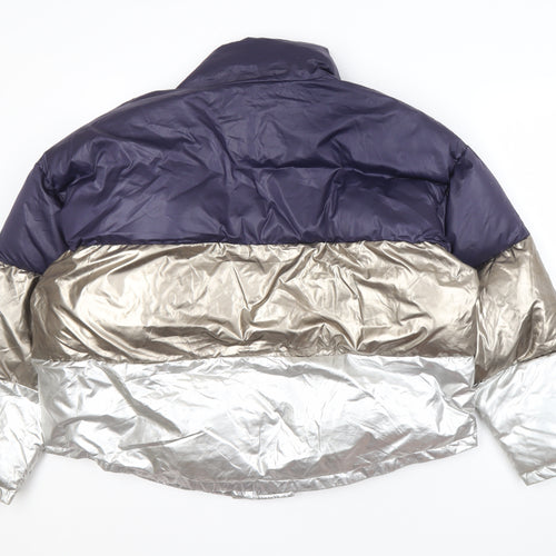 Zara Men's Blue Silver Puffer Jacket Size M