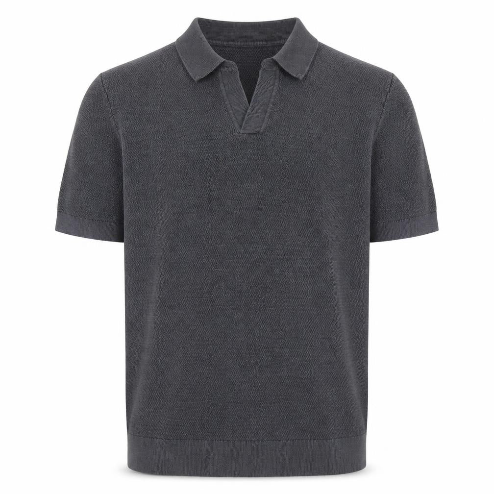 Front view of Mango Men's Grey Short Sleeve Polo M Knit Casual