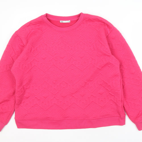 Zara Women's Pink Crew Neck Sweatshirt L - Geometric Design