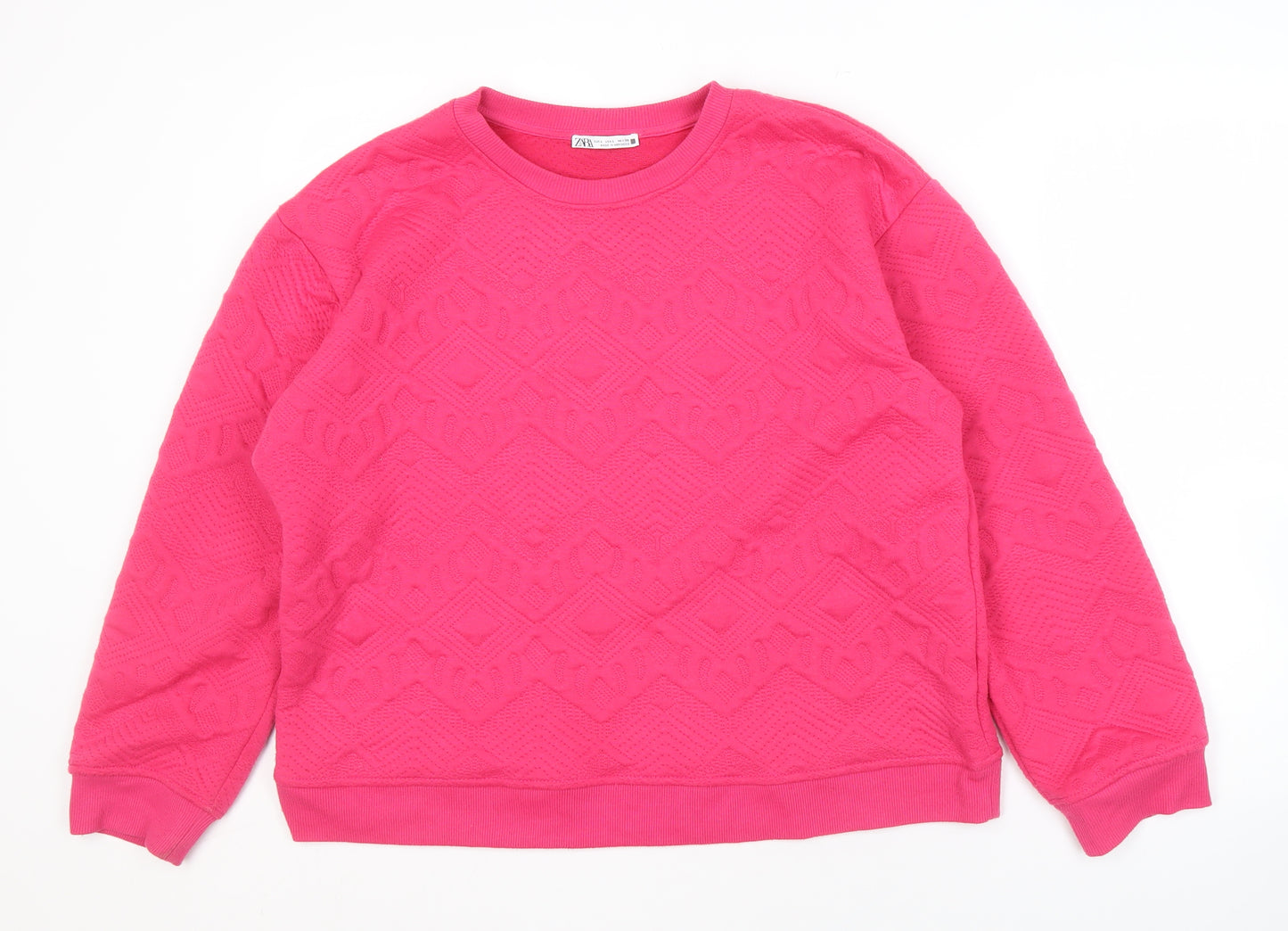 Zara Women's Pink Crew Neck Sweatshirt L - Geometric Design