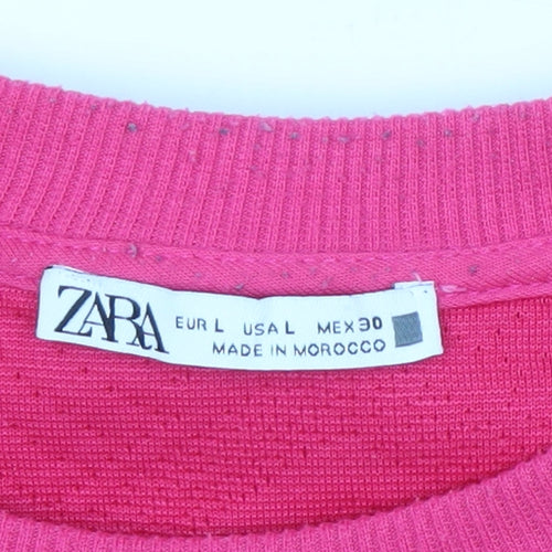 Zara Women's Pink Crew Neck Sweatshirt L - Geometric Design