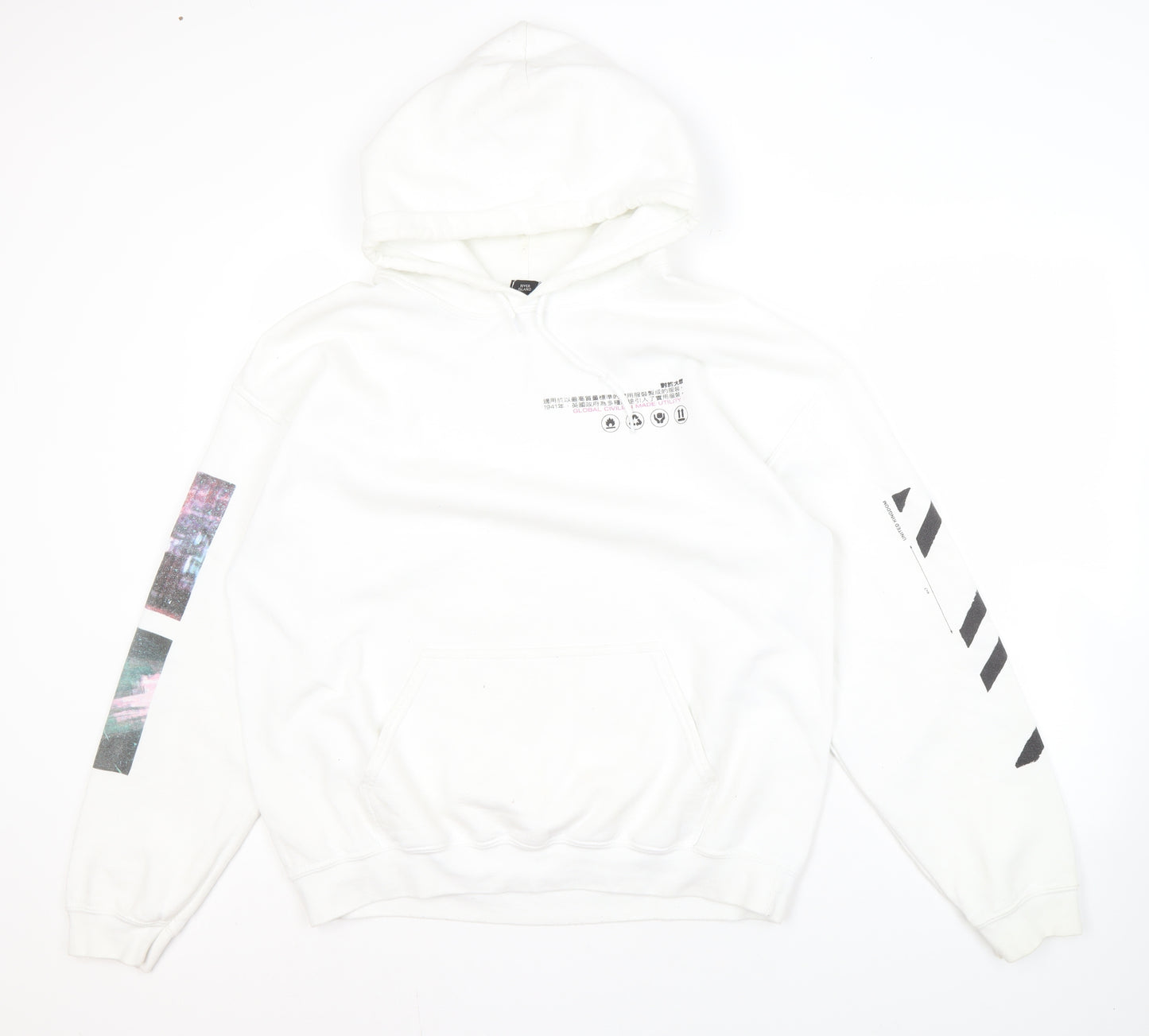 River Island Men's White Pullover Graphic Hoodie M