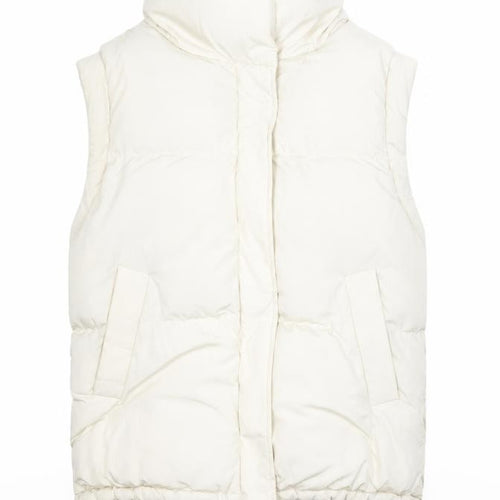 Bershka Women's Ivory Padded Waistcoat, Size S, Casual