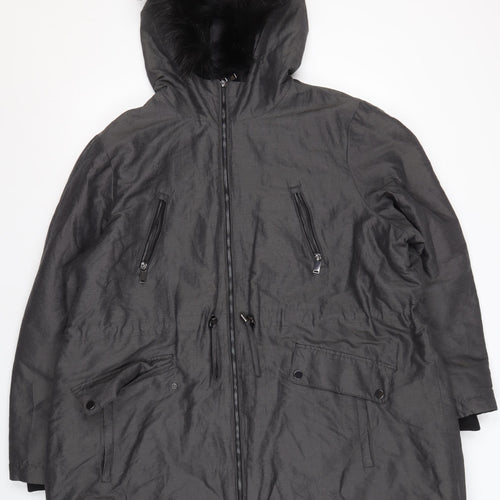 Marks and Spencer Women's Grey Hooded Long Coat Size 22