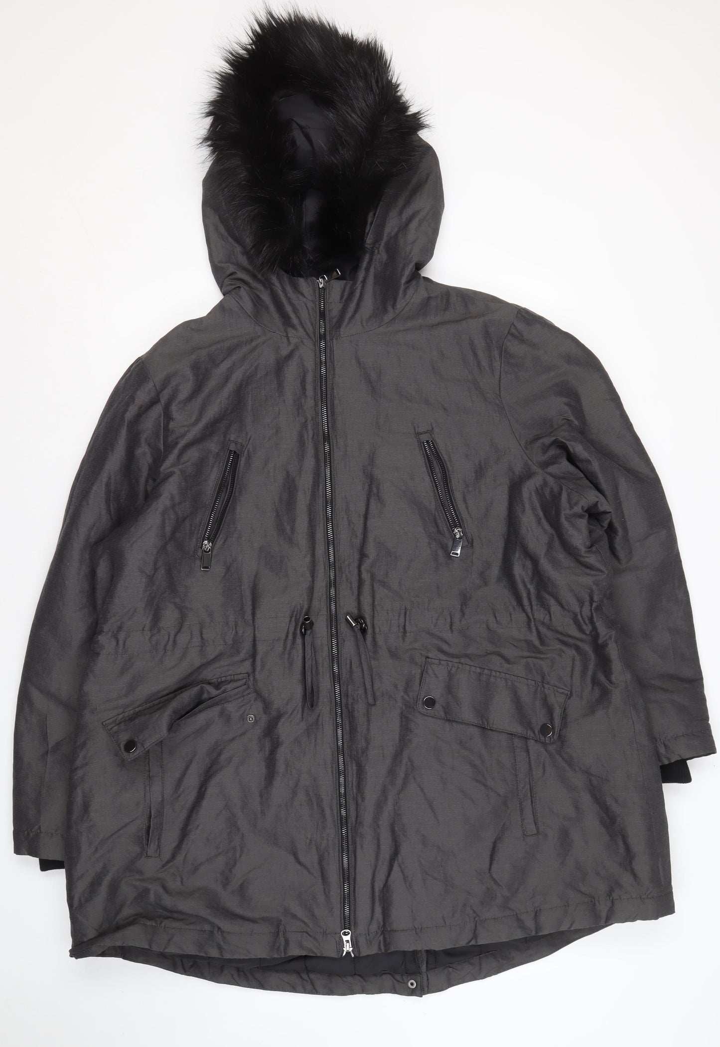 Marks and Spencer Women's Grey Hooded Long Coat Size 22