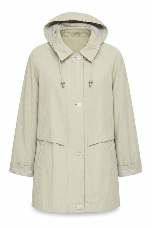 Front view of Bonmarché Women's Beige Hooded Mid-Length Jacket, size S