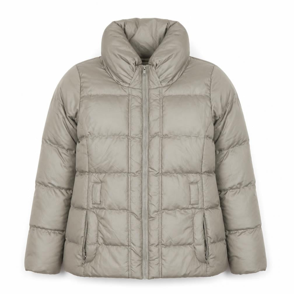 Front view of Brave Soul Women's Grey Puffer Winter Jacket M