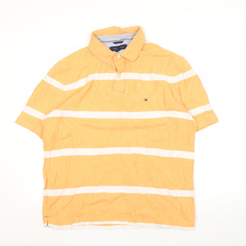 Tommy Hilfiger Orange Striped Polo Shirt Men Size 16