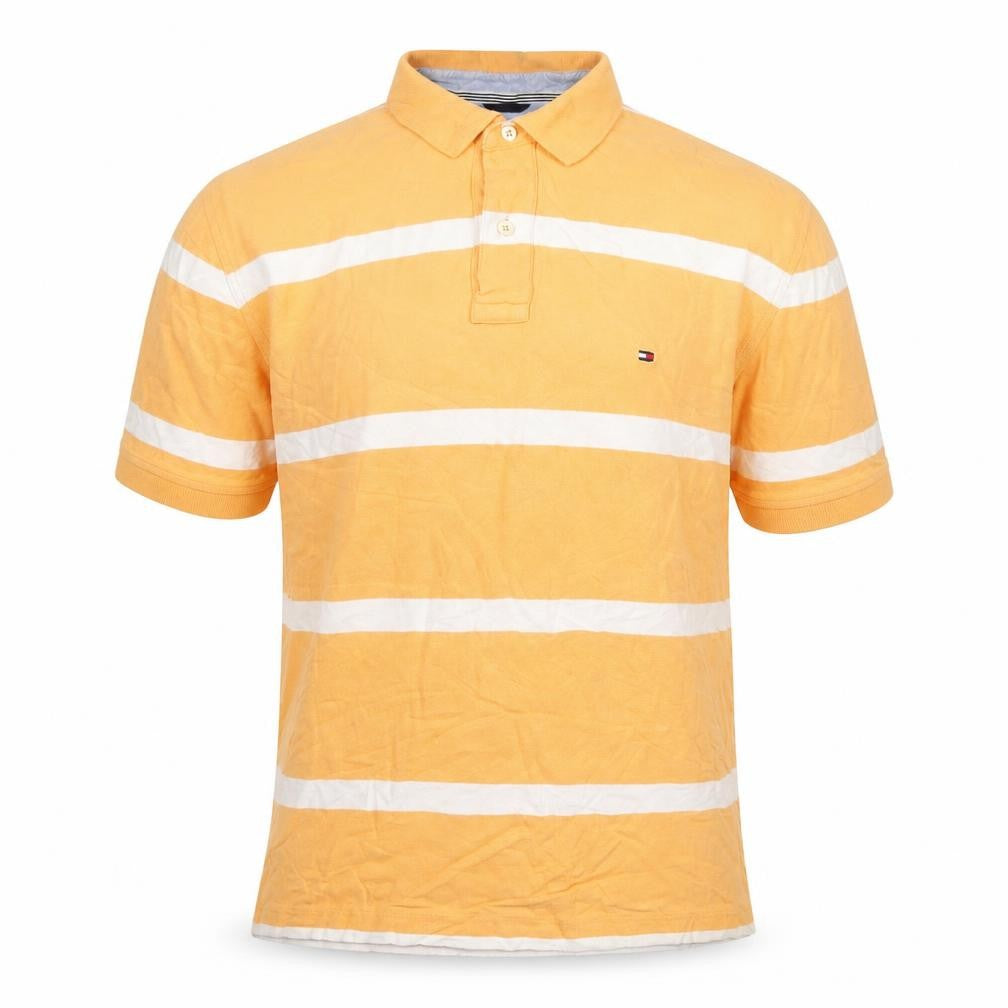 Front view of Tommy Hilfiger Orange Striped Polo Shirt Men, size 16
