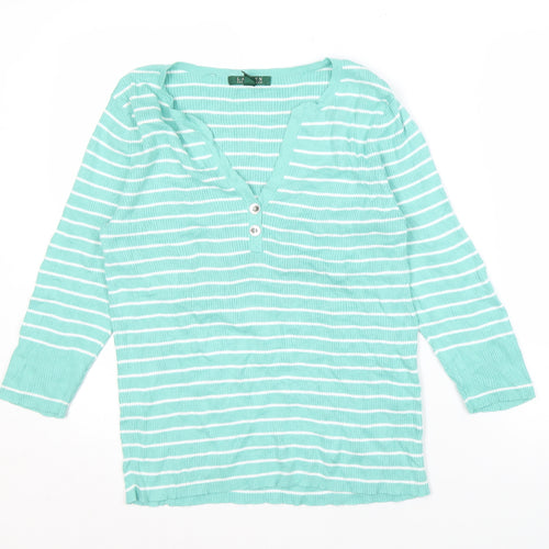 Lauren Ralph Lauren Women's Green Striped V-Neck Jumper