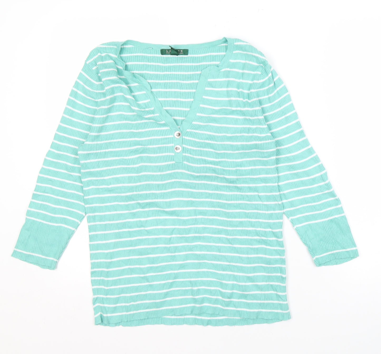 Lauren Ralph Lauren Women's Green Striped V-Neck Jumper