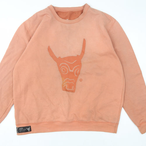 Ushi Men's Large Orange Graphic Pullover Sweatshirt