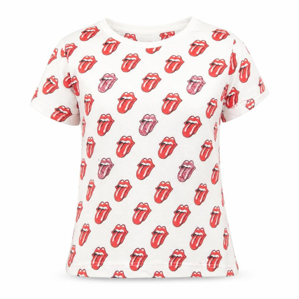 Front view of The Rolling Stones Women's White Graphic T-Shirt, size 10
