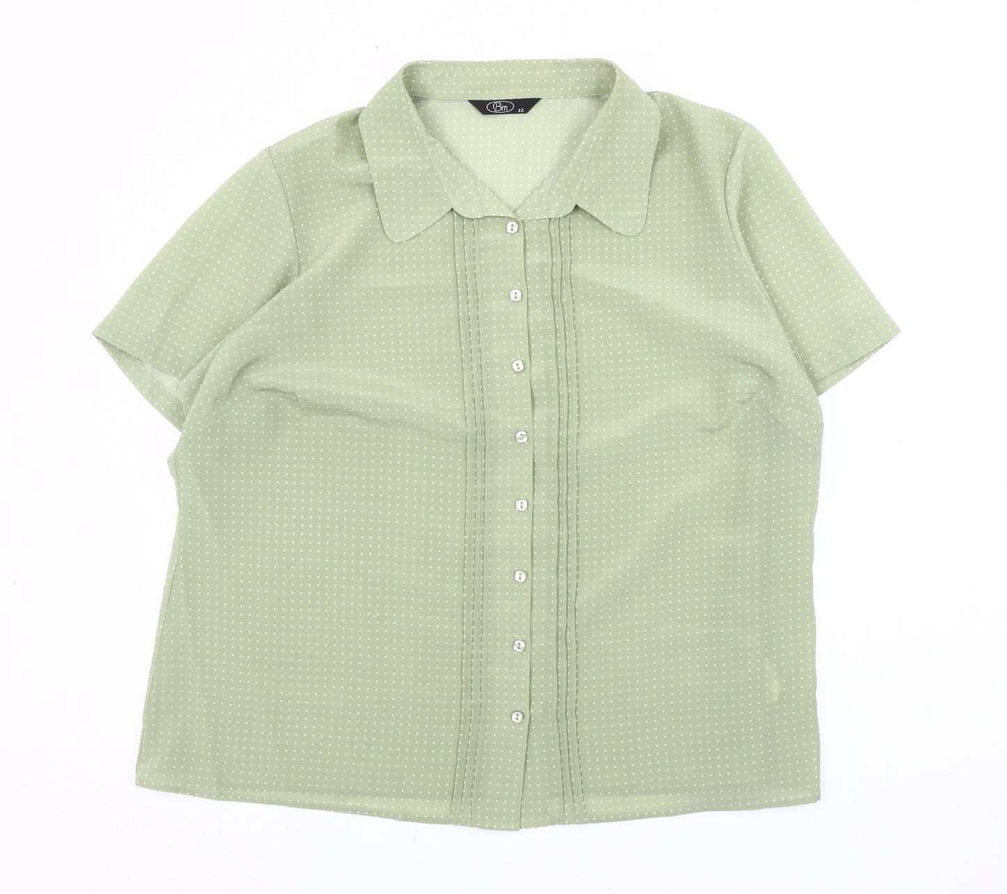 Bm Women's Green Polka Dot Button-Up Shirt Size 22