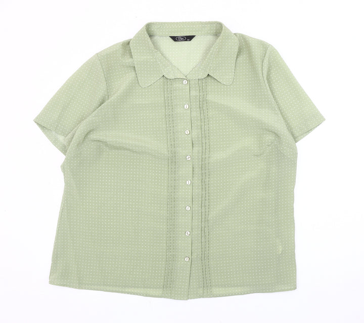 Bm Women's Green Polka Dot Button-Up Shirt Size 22