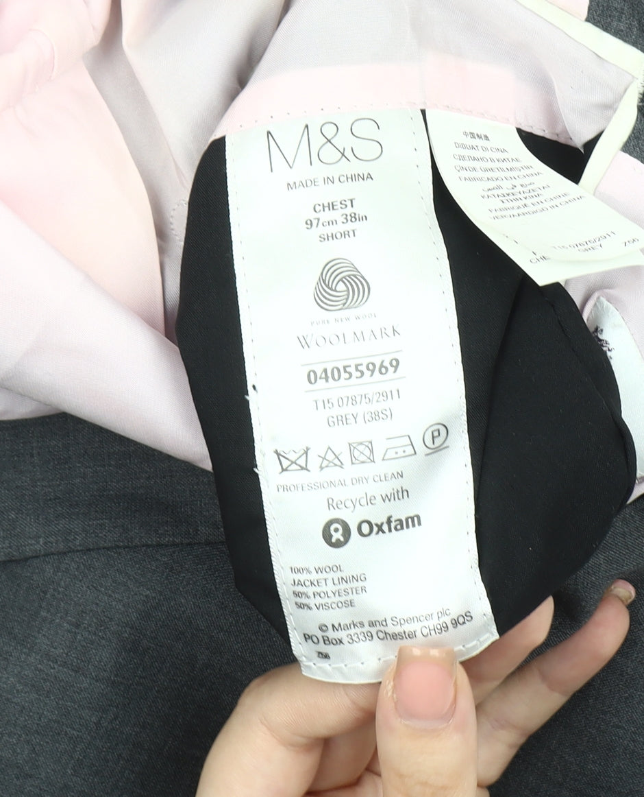 Marks and Spencer Men's Grey 38S Wool Suit Jacket