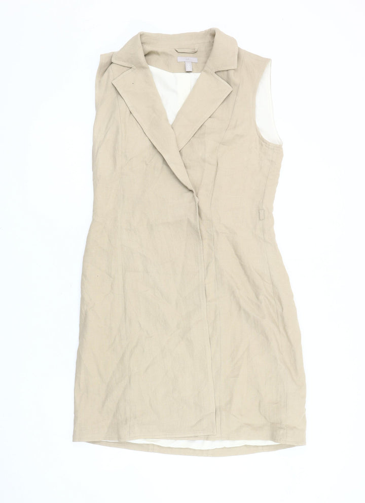 H&M Women's Beige Linen Jacket Dress Size 8
