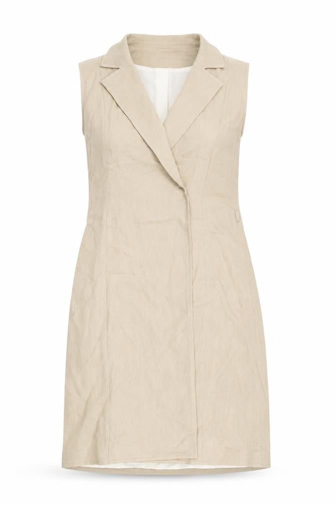 Front view of H&M Women's Beige Linen Jacket Dress, size 8
