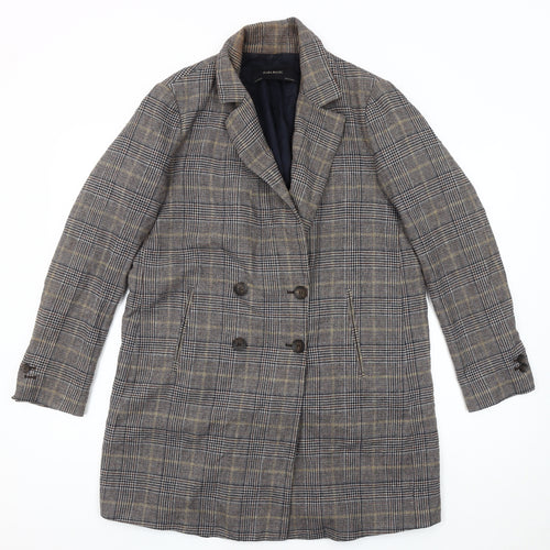 Zara Women’s Multicoloured Check Wool Overcoat Size 12