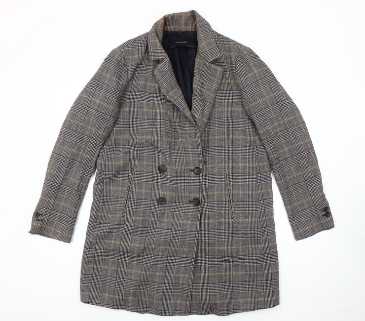 Zara Women’s Multicoloured Check Wool Overcoat Size 12