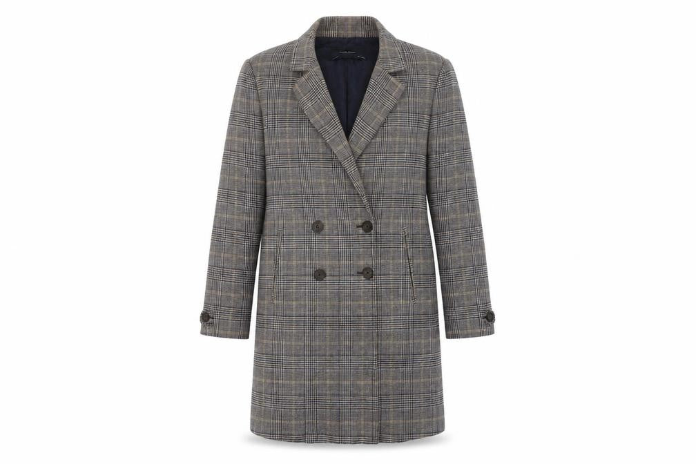 Front view of Zara Women’s Multicoloured Check Wool Overcoat, size UK 12