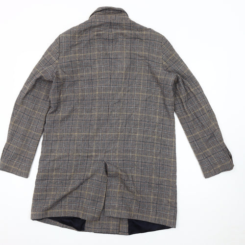 Zara Women’s Multicoloured Check Wool Overcoat Size 12