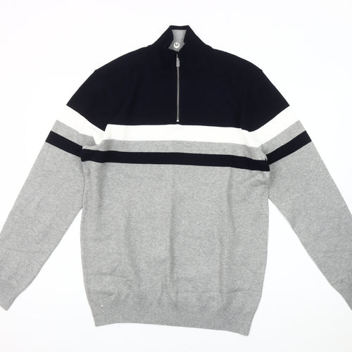 Very Men's Grey Striped 1/4 Zip Sweatshirt M