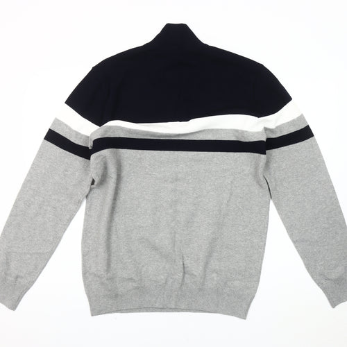 Very Men's Grey Striped 1/4 Zip Sweatshirt M