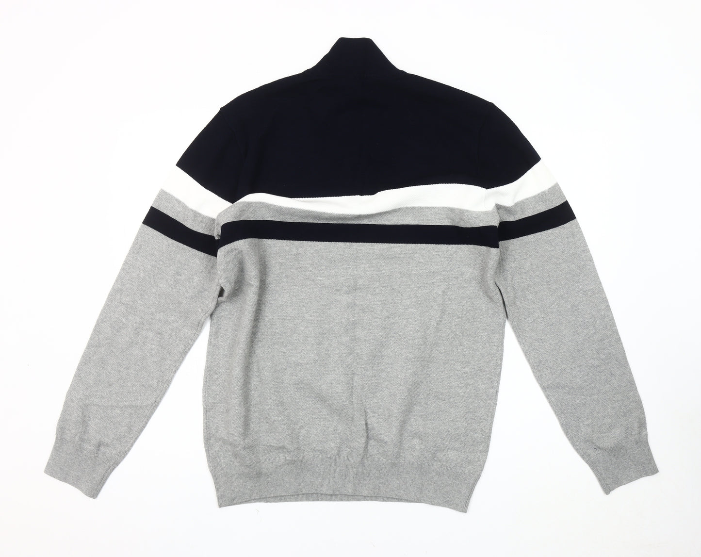 Very Men's Grey Striped 1/4 Zip Sweatshirt M